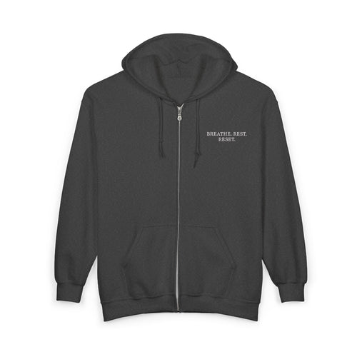 Breathe. Rest. Reset. Zip Hoodie | Comfort & Care + Faith & Strength