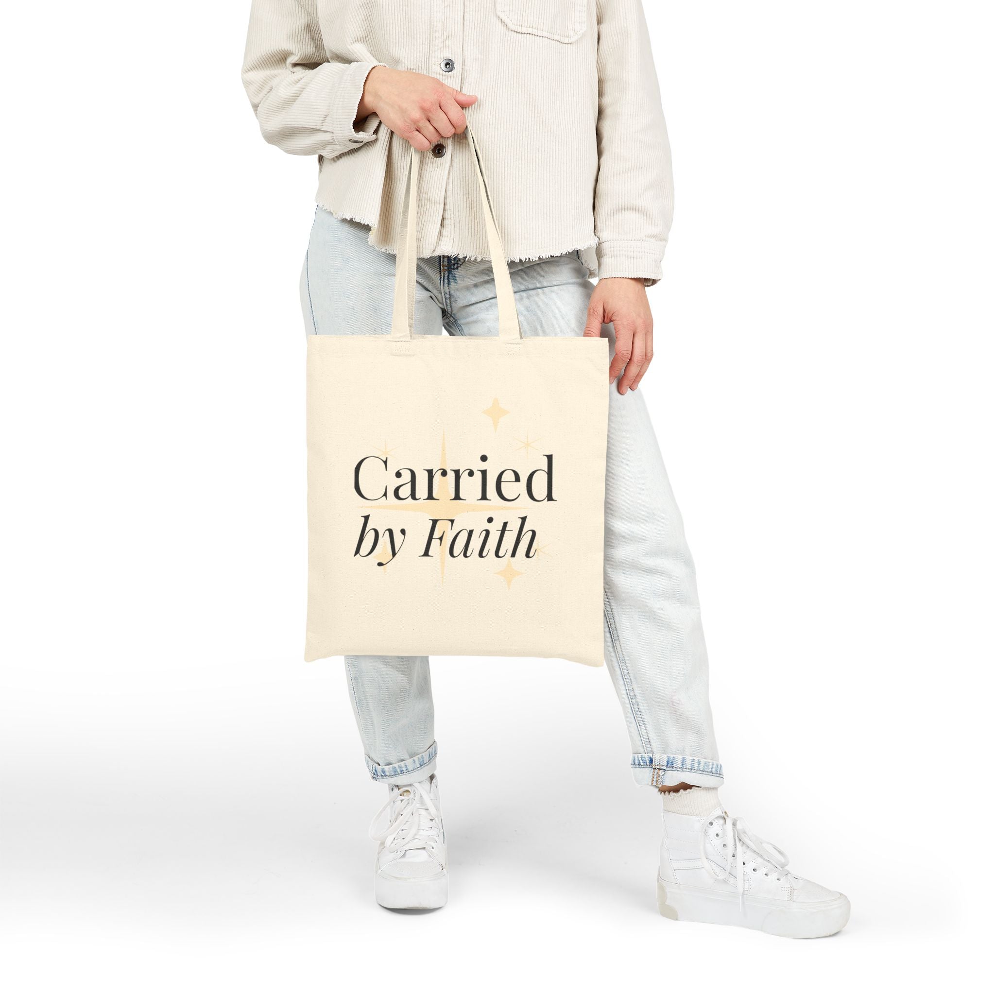 Faith & Strength Personalized Canvas Tote Bag — “Carried by Faith” | Custom Name Tote