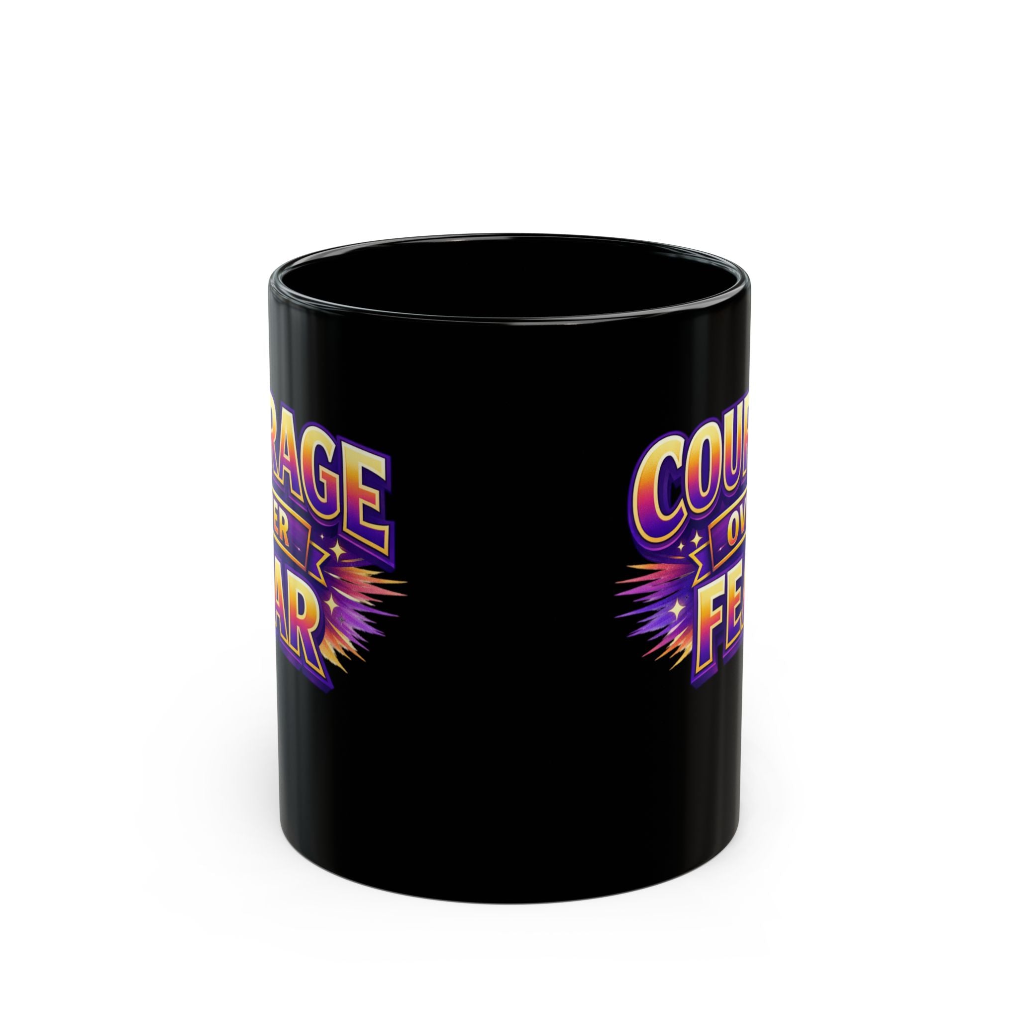 Courage Over Fear Coffee Mug — Inspirational Black Ceramic (11oz & 15oz)