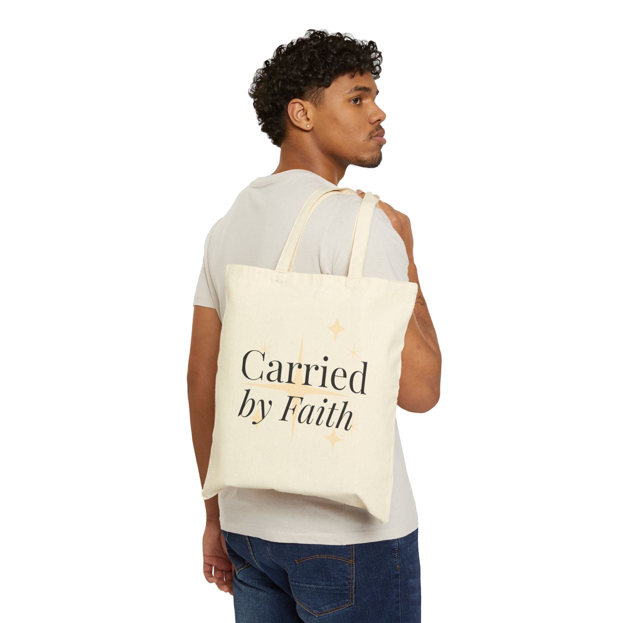 Faith & Strength Personalized Canvas Tote Bag — “Carried by Faith” | Custom Name Tote