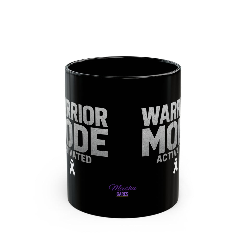 Warrior Mode Activated Black Mug — Motivational Cancer Awareness Coffee Cup