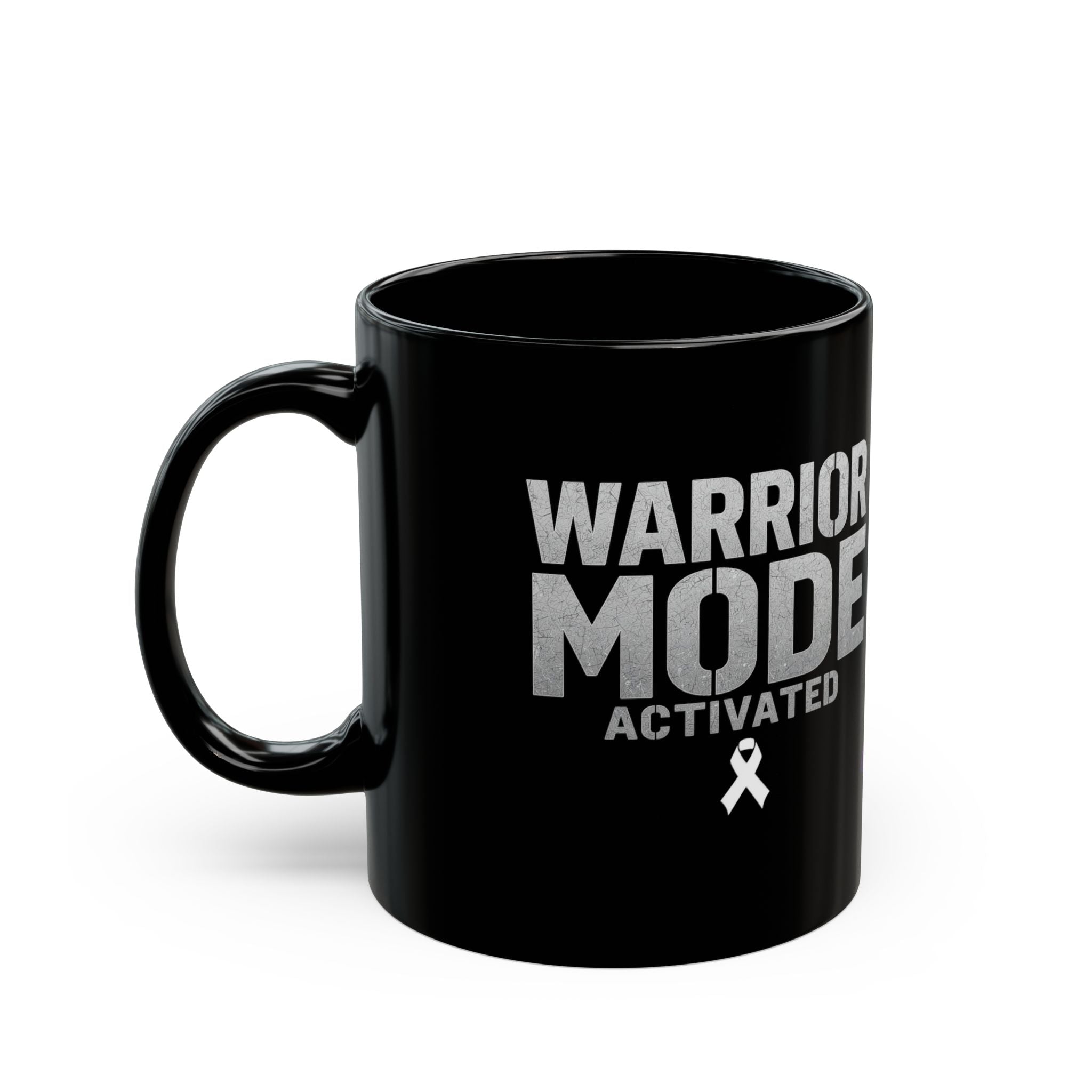 Warrior Mode Activated Black Mug — Motivational Cancer Awareness Coffee Cup