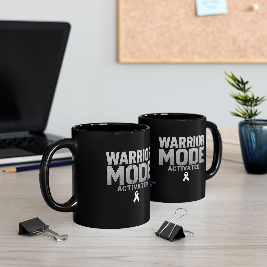 Warrior Mode Activated Black Mug — Motivational Cancer Awareness Coffee Cup