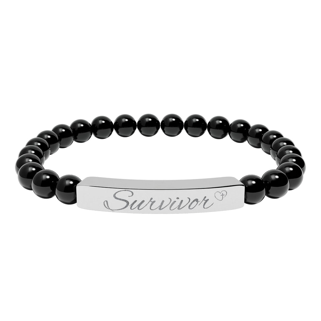 Engraved Survivor Strength Bracelet – Onyx