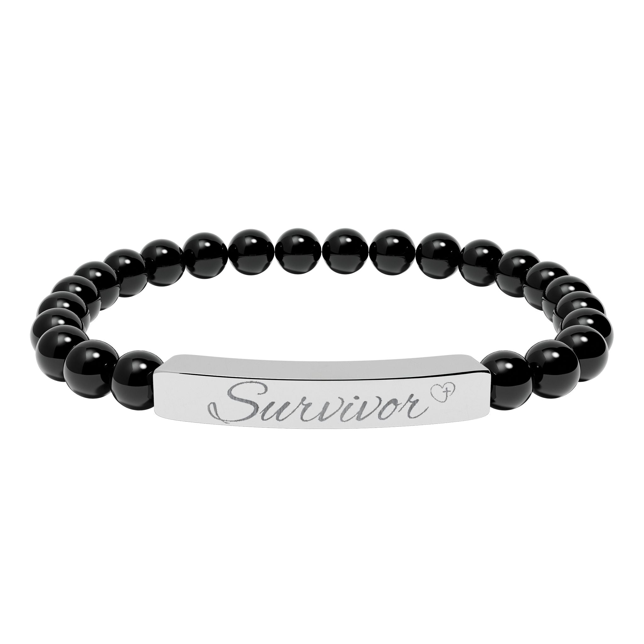 Engraved Survivor Strength Bracelet – Onyx