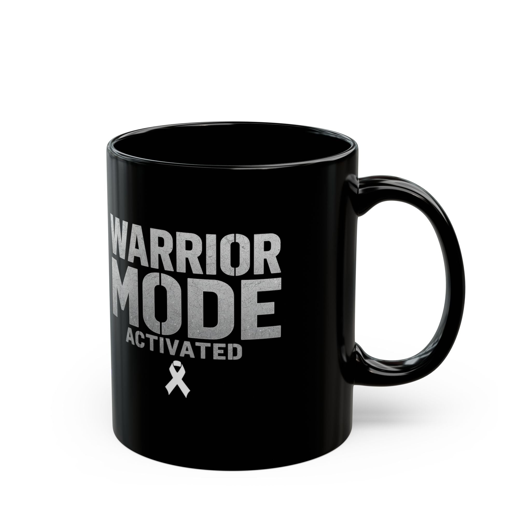 Warrior Mode Activated Black Mug — Motivational Cancer Awareness Coffee Cup