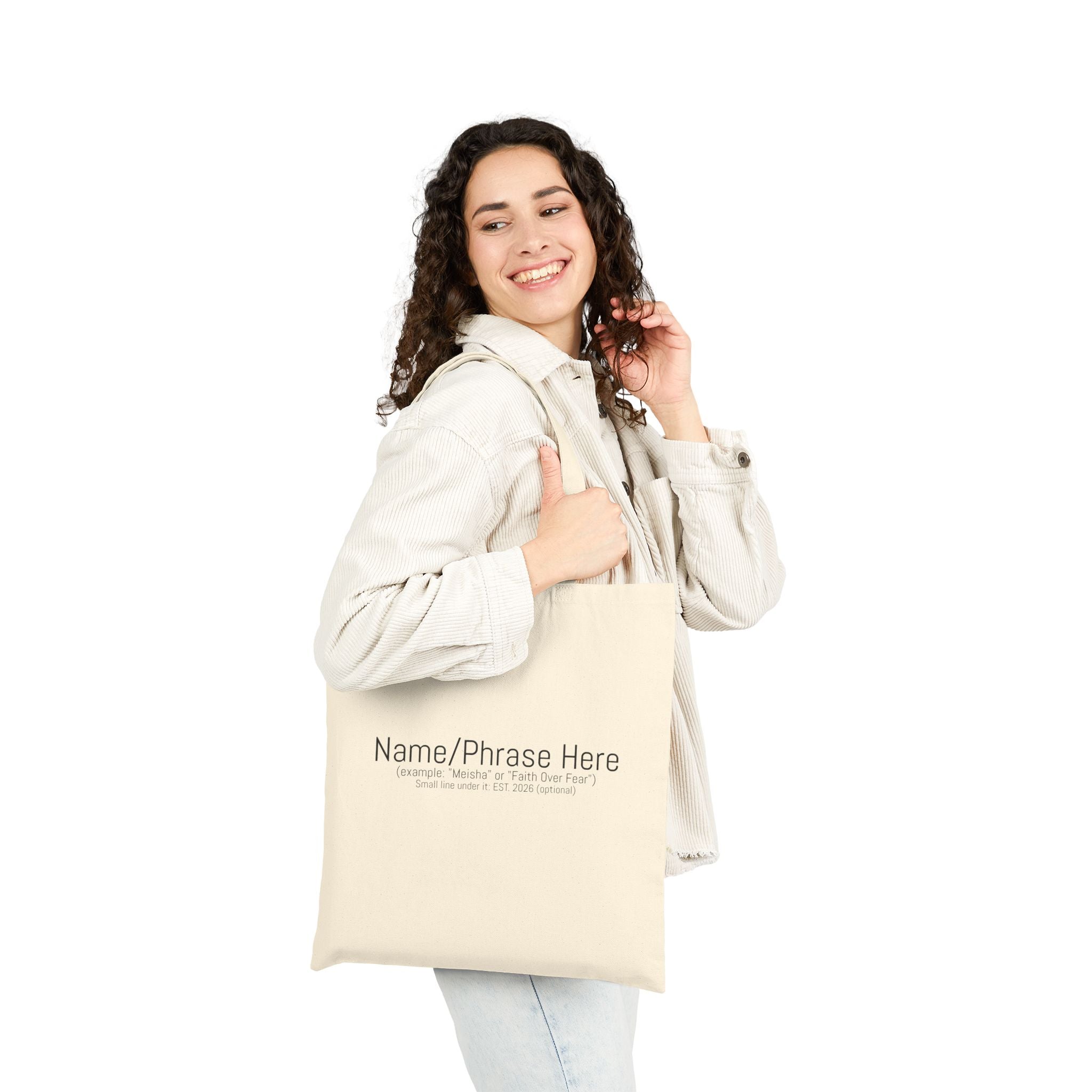Faith & Strength Personalized Canvas Tote Bag — “Carried by Faith” | Custom Name Tote