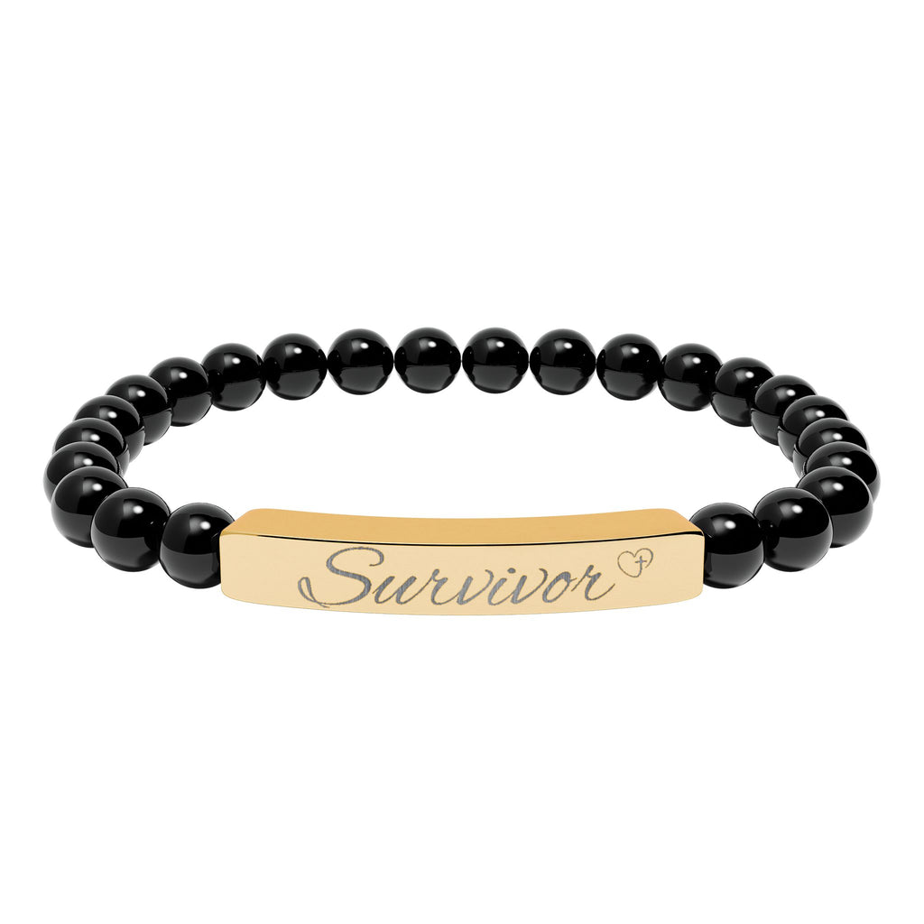 Engraved Survivor Strength Bracelet – Onyx