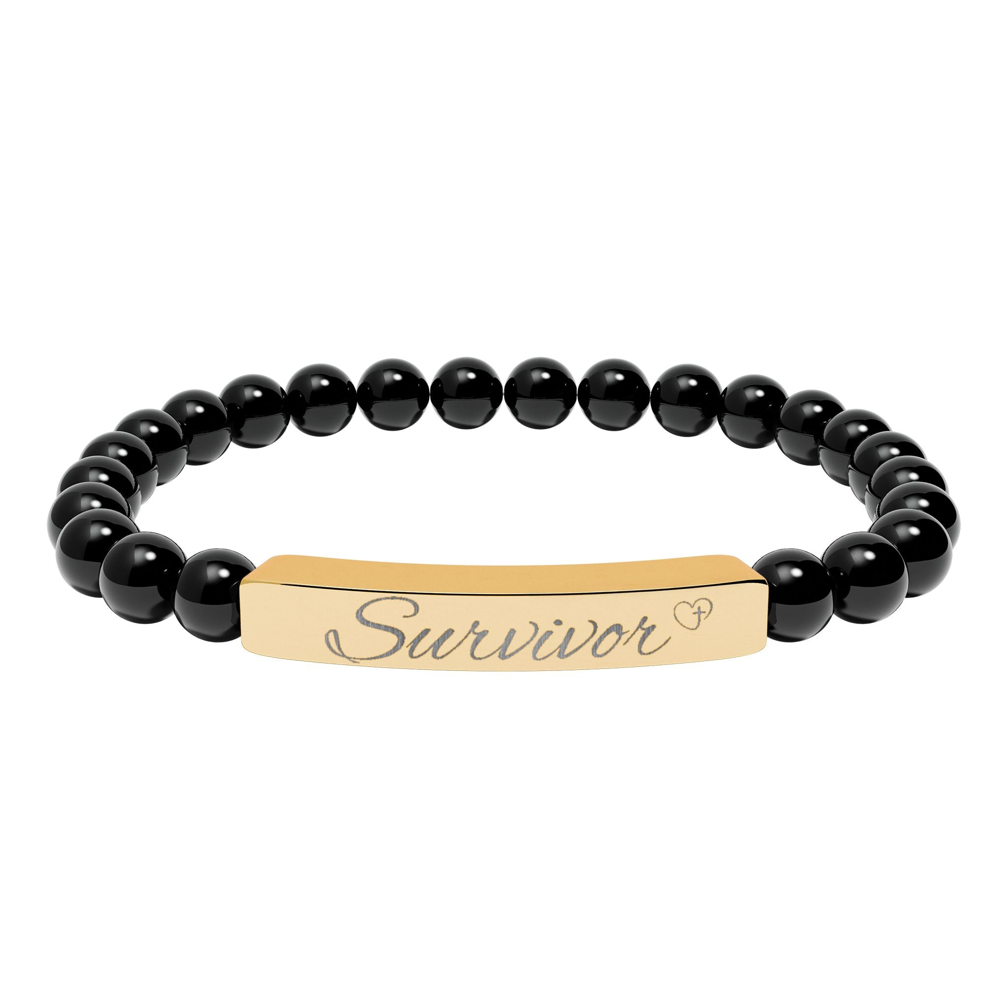 Engraved Survivor Strength Bracelet – Onyx