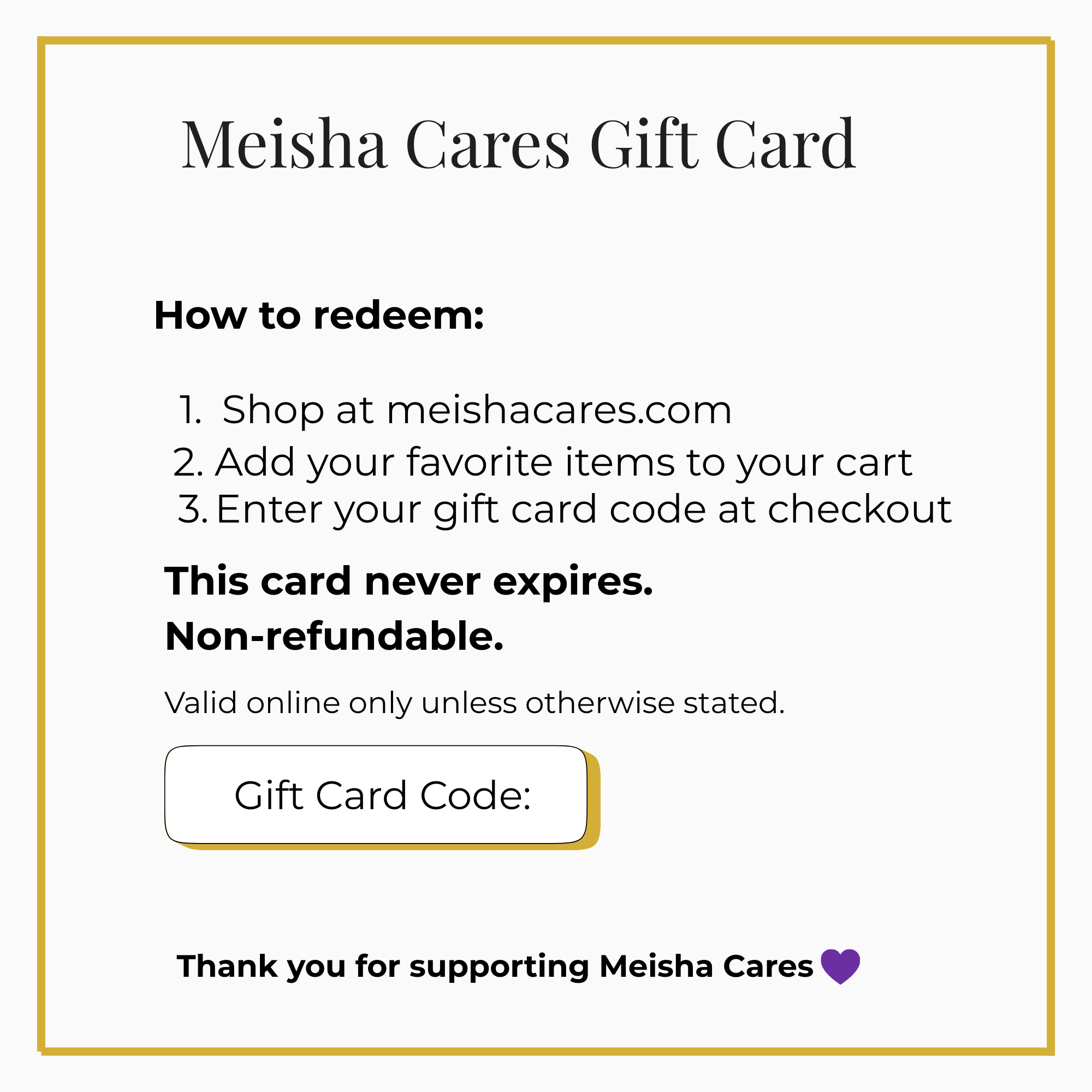 Meisha Cares Gift Card